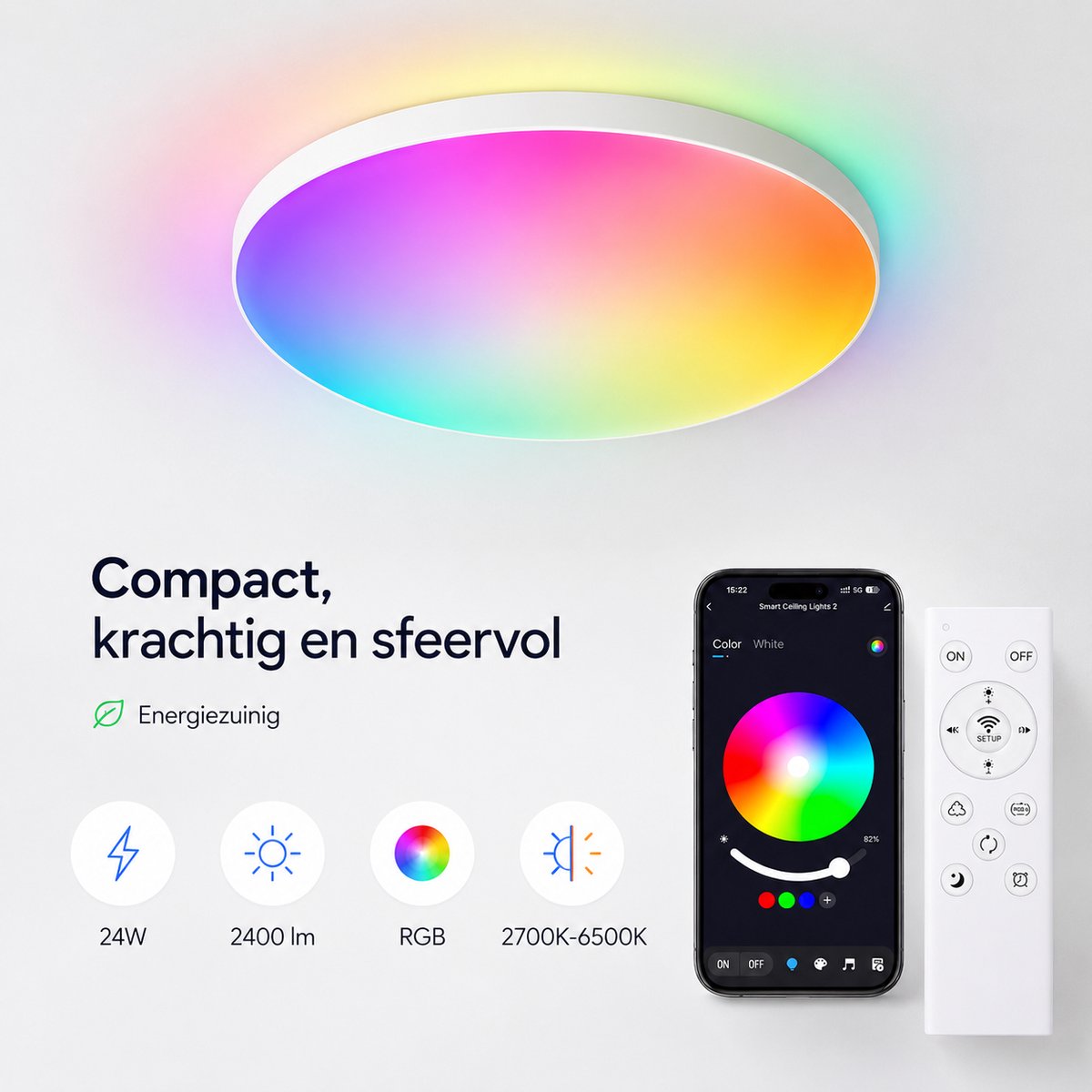 Oraymin 24W RGB LED Plafondlamp Ø30 cm – Dimbare Plafondverlichting met Afstandsbediening – Wit