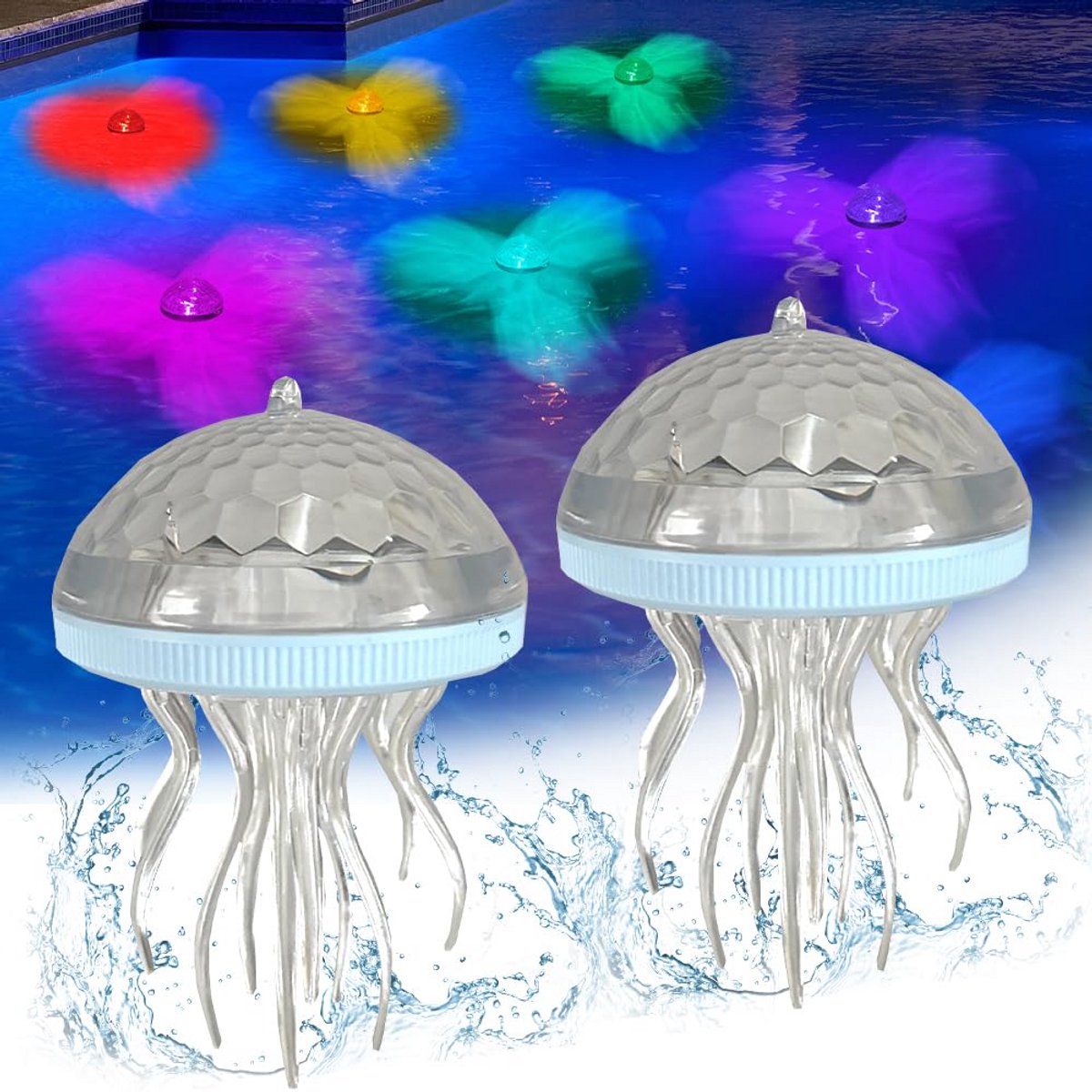 Namajunas - Zwembadverlichting - 2 stuks/kwallenvorm – LED Onderwater Verlichting - IP55, 7 kleuren - Waterverlichting - Vijververlichting - Dimbaar LED-vijverlicht – Decoratieve Zwembadverlichting- Voor Zwembad, Jacuzzi, Vijver & Bad