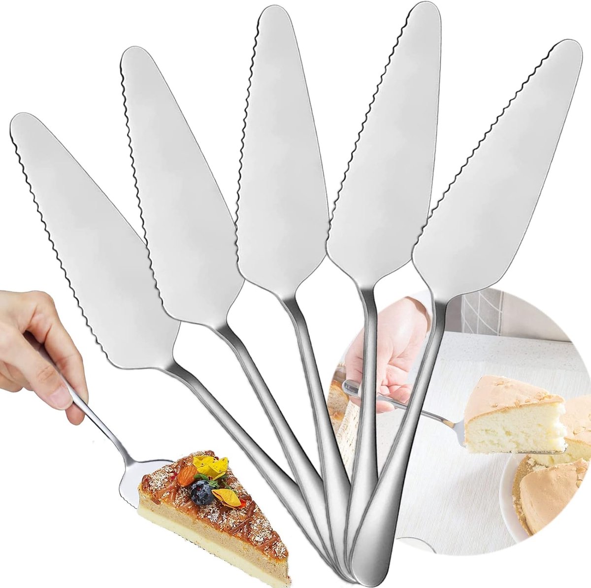 SnelShoppen - 5-delige Pizza en Taart Snijset, Professionele RVS Taartmes, Serveerder voor Taarten, Verjaardagen, Bruiloften, Keuken