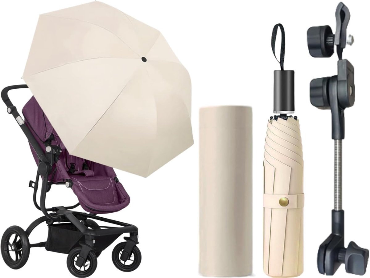 SnelShoppen - Parasol voor Kinderwagen en Buggy, Verstelbare Zonwering, UV-Bescherming, Universele Klem, Ideaal voor Kinderen, Camping, Tuin, en Buite