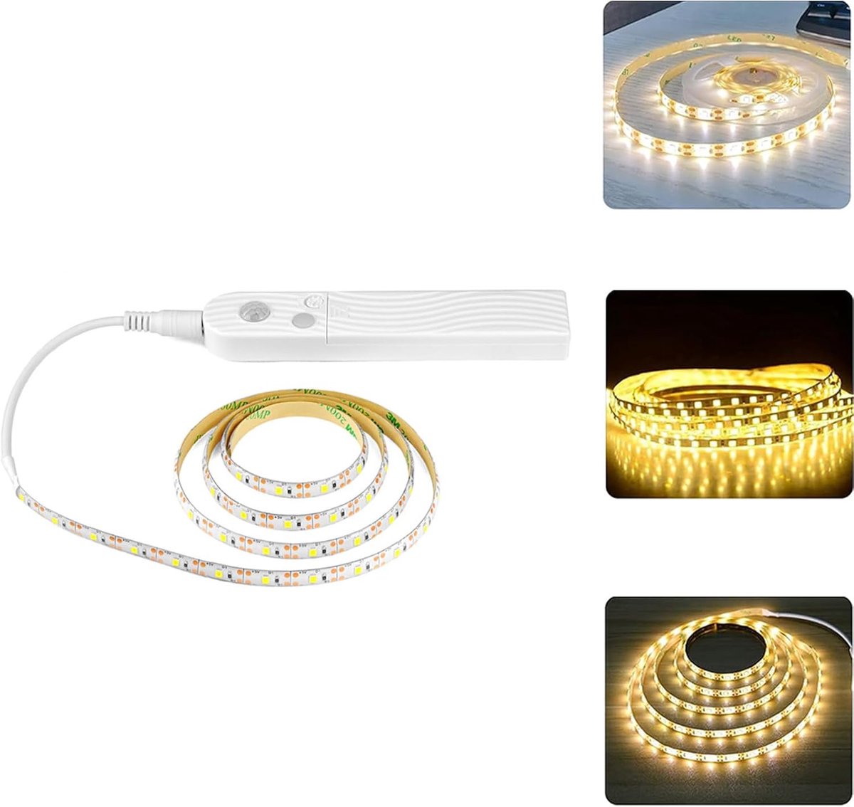 SnelShoppen - LED Strip Lights met Bewegingssensor, 2m Batterij met Schakelaar, Zelfklevende Waterproof Dimbare LED Tape voor Onder Keuken- en Slaapka