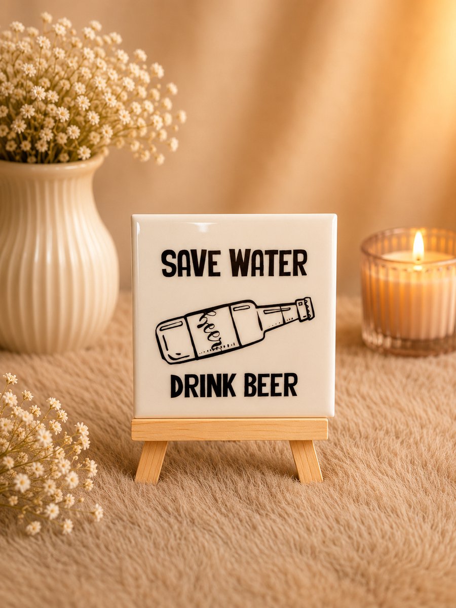Tegeltje "Save Water, Drink Beer" | Viva Femme | Tegeltjes met tekst | Decoratie | Wonen | Cadeau | Spreuktegel | Humor