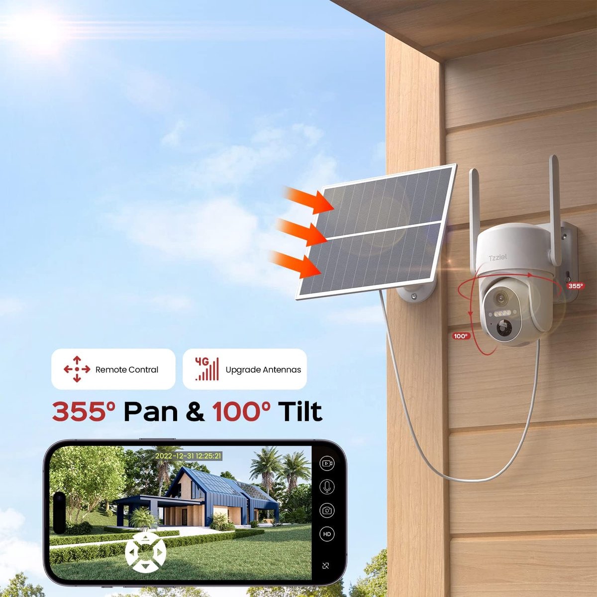 SnelShoppen - 3G/4G LTE Outdoor Beveiligingscamera met Draadloze Zonne-energie, PTZ IP Camera, 2K Kleur Nachtzicht, 355° Rotatie, PIR Detectie, 10400m