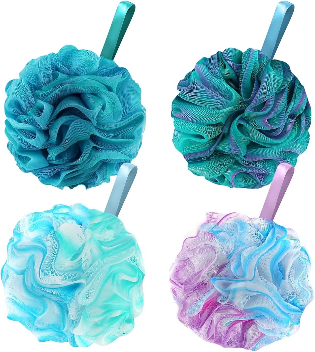 SnelShoppen - 4 Pack Extra Grote Loofah Douche Sponsen - Zachte Bad Spons voor Mannen en Vrouwen - Lichaam Reiniging en Exfoliatie - 14x14 cm