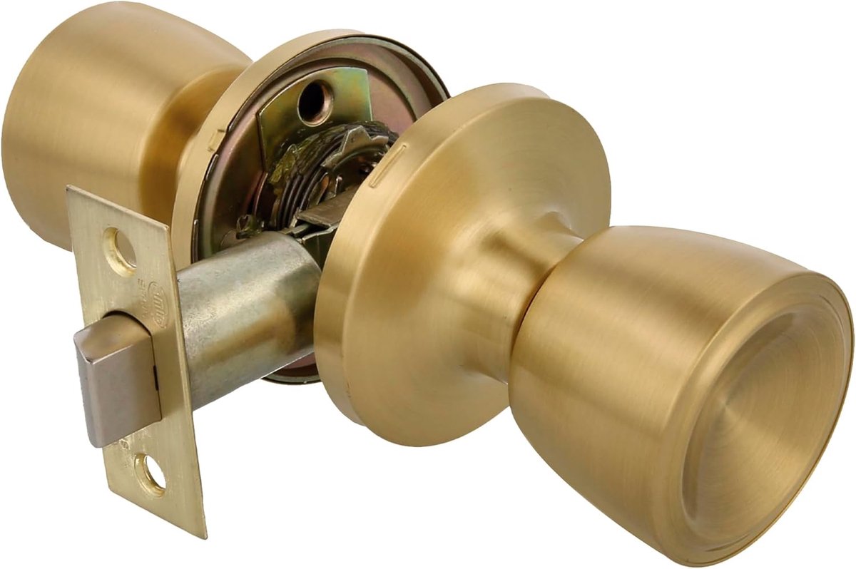SnelShoppen - Deurknop Set - Dubbelzijdige Knop met Handgreep - Ideaal voor Interieurdeuren - Messing - Goudkleurig - Komvormig - Deurslot 60/70 mm