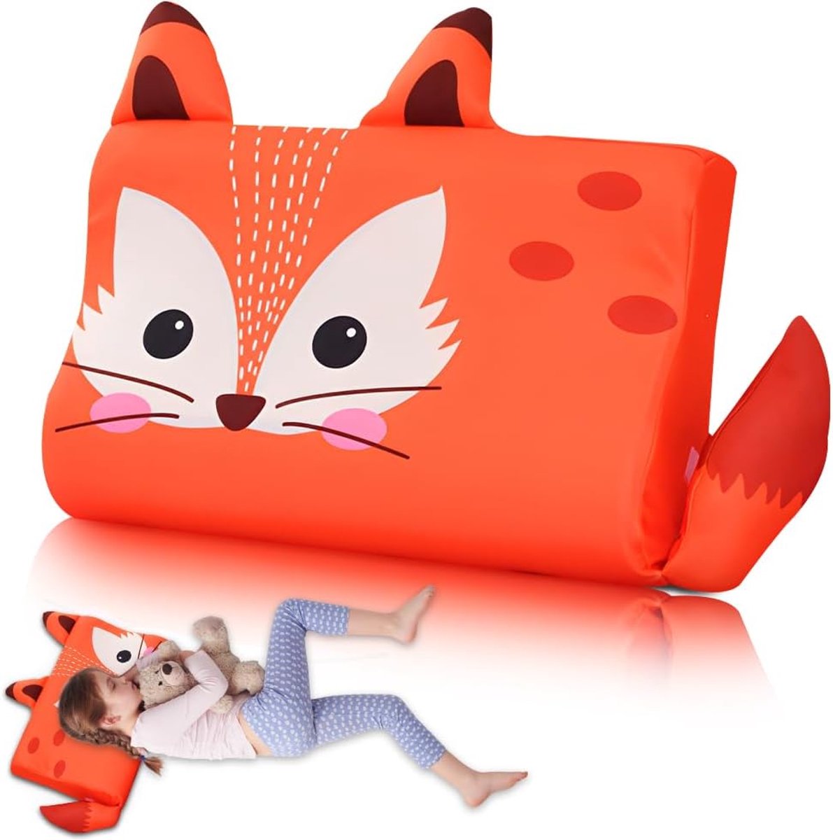 SnelShoppen - Kindercushion 45x27x6 cm, Ergonomisch Fox Kussen, Ademend Geheugenfoam Kinderkussen, Uniek Dierenthema voor Peuters, Perfect voor Slapen