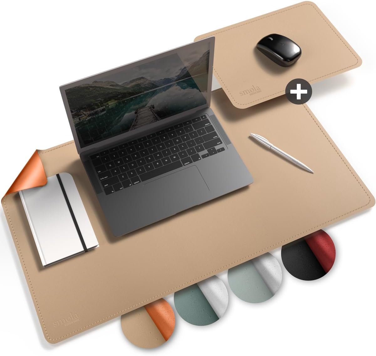 SnelShoppen - PU Leather Bureau Mat 60 x 35 cm, Dubbelzijdig, Waterdicht, XXL Muismat, Elegant Kantoor en Thuisgebruik, Sand-Beige/Cognac