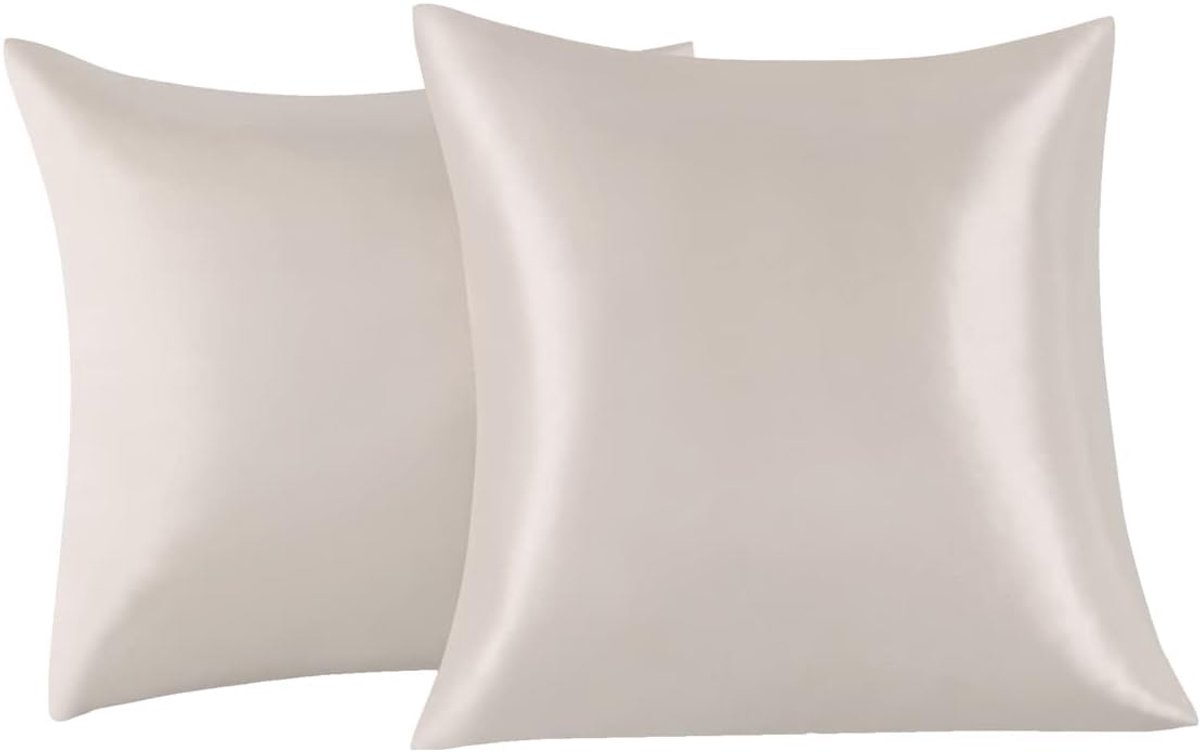 SnelShoppen - Set van 2 Satijnen Kussenslopen 65 x 65cm, Zacht en Zijdeachtig Beige, Envelope Sluiting, Anti-Mijt en Hypoallergeen, Bescherming voor H