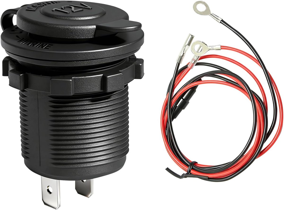 SnelShoppen - 12V Sigarettenaansteker Socket met 100cm Aansluitkabel, Waterdichte Marine Grade Adapter voor 12V/24V DC Auto, Boot, Caravan, Voertuigen