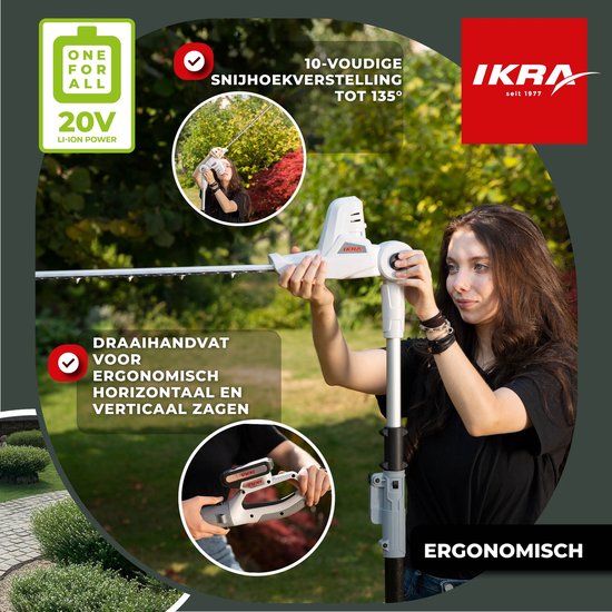 IKRA telescopische accu-heggenschaar ICPH 2040, inclusief 2 x 20V (2,0 Ah) accus, snellader en schouderriem van IKRA — afbeelding 4