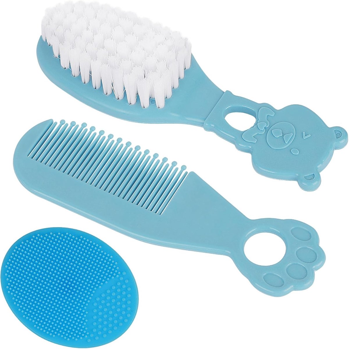 SnelShoppen - 3 stuks Babyhaarborstel Set - Zachte Borstel voor Pasgeborenen, Babykam en Wieghoedborstel - Perfect voor Haarverzorging en Massages - B