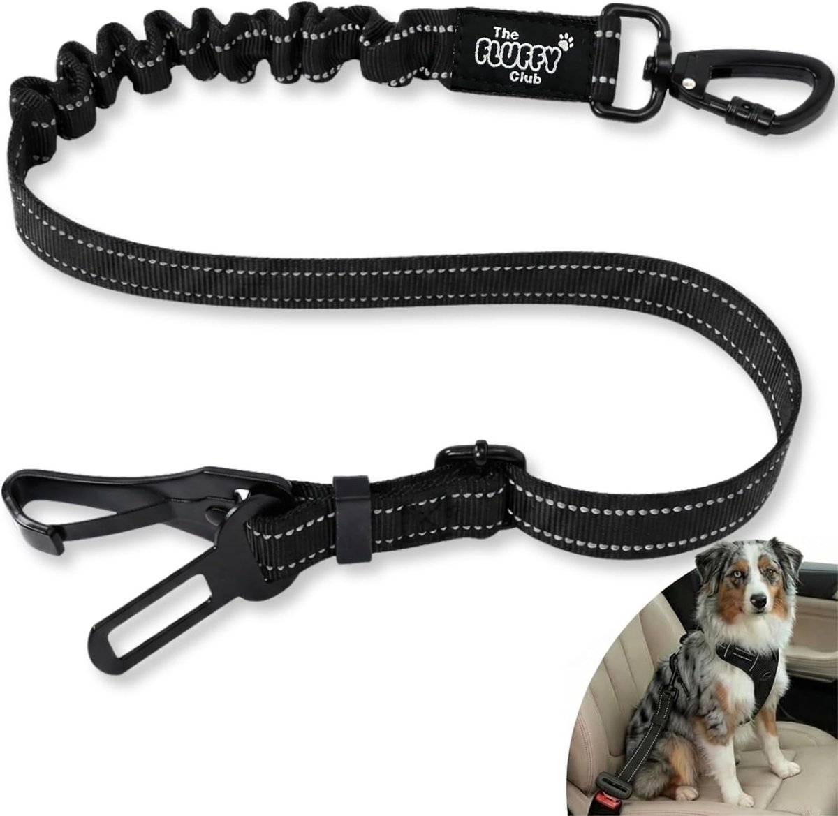 SnelShoppen - Verstelbare Elastische Hondenautogordel - ISOFIX Veiligheidsgordel - Schokdempende Riem voor Honden tot 30 kg - Universeel Compatibel