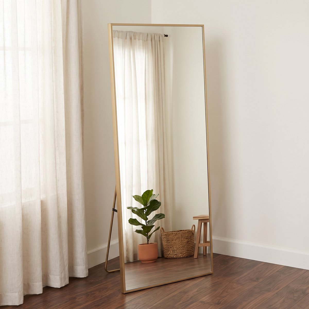 Grote Vloerspiegel (164 x 54 cm) met Frame Aluminiumlegering – Rechthoekige Staande Spiegel, Ideaal Volledige Outfit Schoenenkeuze te Bekijken (Goud, 164 x 54 cm)