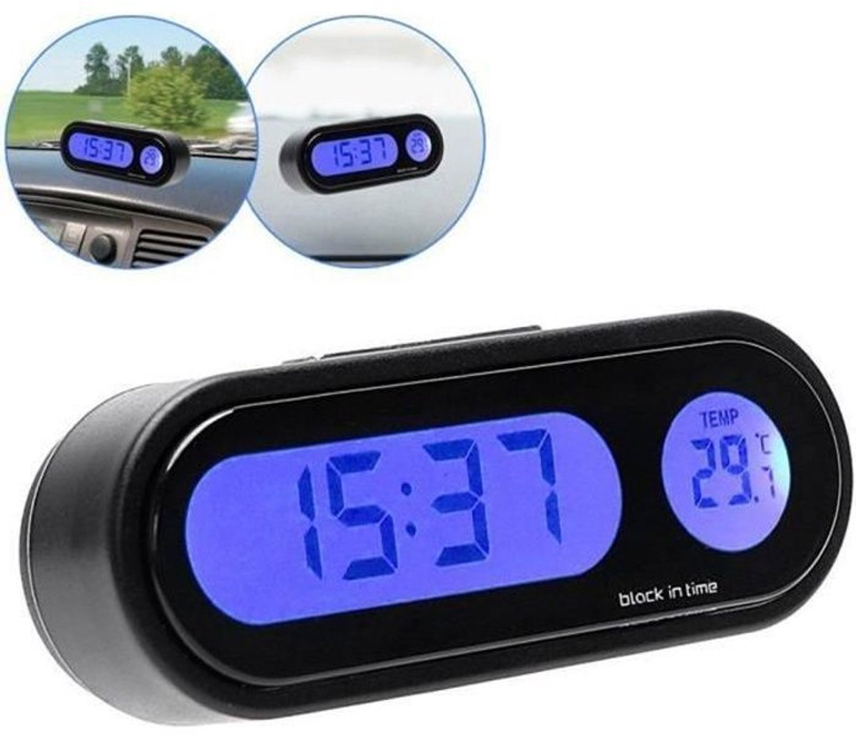 LED-autohorloge met elektronische klok en thermometer - Zwart - Woonkamer - Rechthoekig
