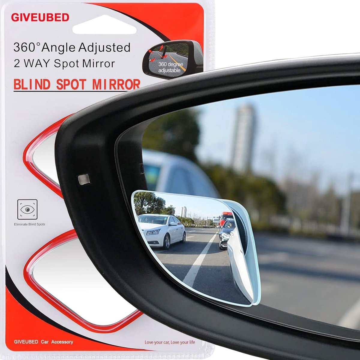 SnelShoppen - Dead Corner Mirror Set van 2 - Curved Blind Spot Mirror - HD Brede Hoek Spiegel - Convex 360° Verstelbaar - Frameloos voor Auto's, Truck