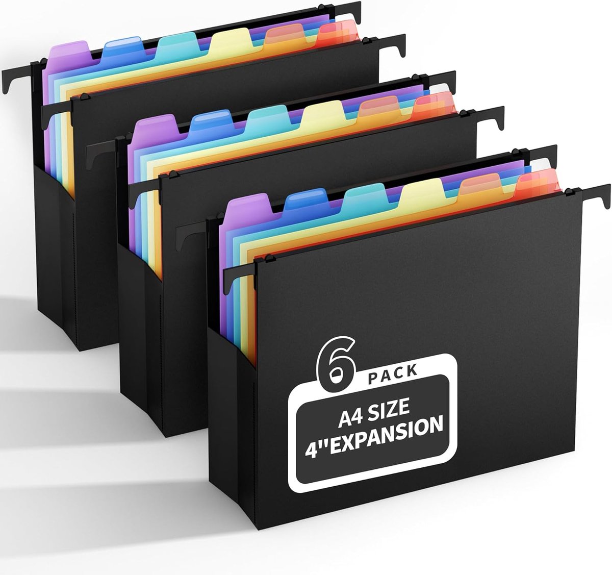 SnelShoppen - A4 Hangmappen Set van 6 - 10 cm Uitbreidbaar - Met 18 Kleurrijke PP Scheidingsbladen en Tabs - Documenten Organizer voor Certificaten en