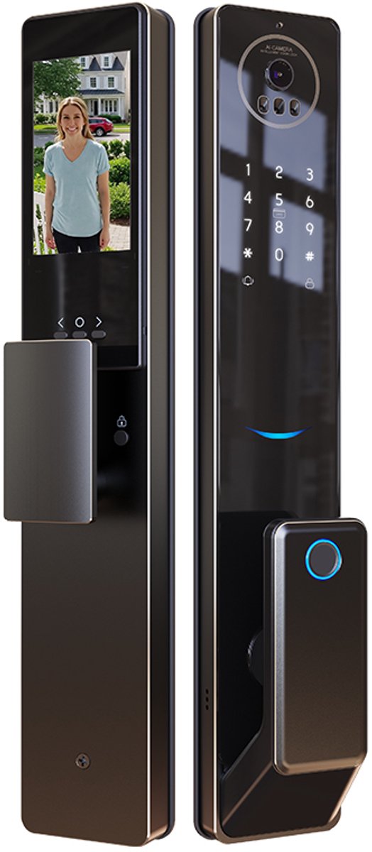 Slim Deurslot - Slimme deursloten - Smart Lock - PC 72mm voor NL deuren - AI 3D gezichtsherkenning - Handpalm - Vingerafdruk - RFiD - Code - TTLock APP - Zwart