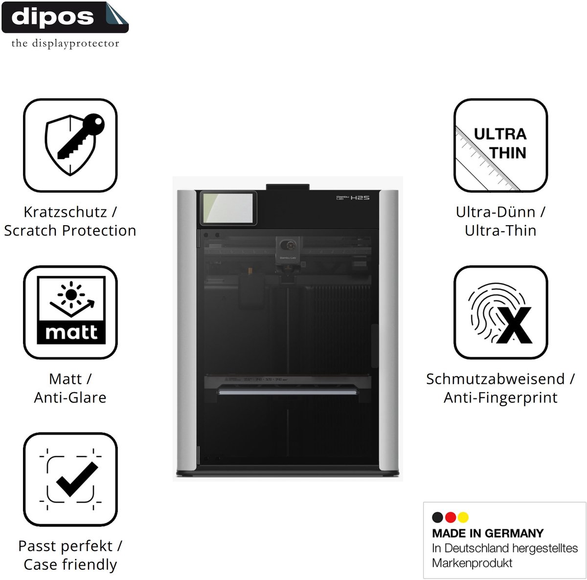 dipos – 2x Matte Beschermfolie geschikt voor Bambu Lab H2S | Krasbestendige & antireflecterende Screenprotector Ultra-Thin