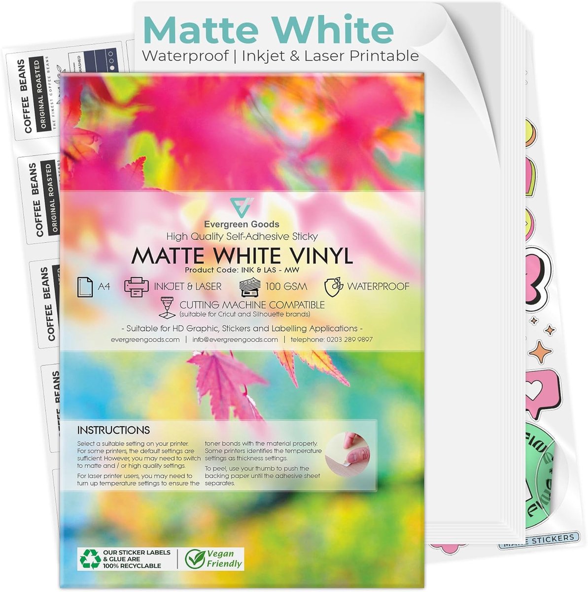 SnelShoppen - 20 Vellen Waterproof A4 Matte Witte Sticker Vinyl Photo Paper | Inkjet Printbaar | Premium Zelfklevend | Scheurbestendig Kwaliteit voor