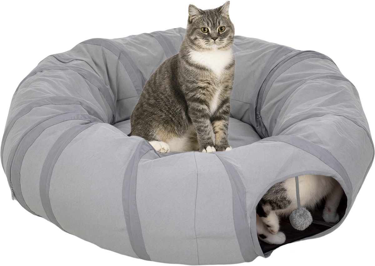 PawHut Kattenspeeltunnel - Suède stof, metaaldraad - 90x90x27cm - Grijs