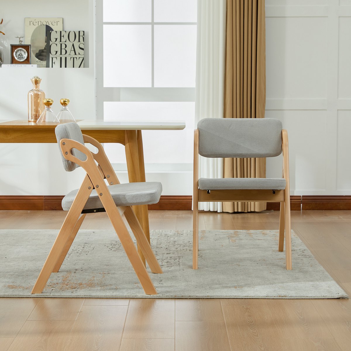 Opvouwbare stoelen met gestoffeerde zittingen van massief hout (beukenhout), stapelbare eetkamerstoelen (set van 2), als extra stoelen voor keuken, kantoor, bruiloft, feest, picknick.Grijs