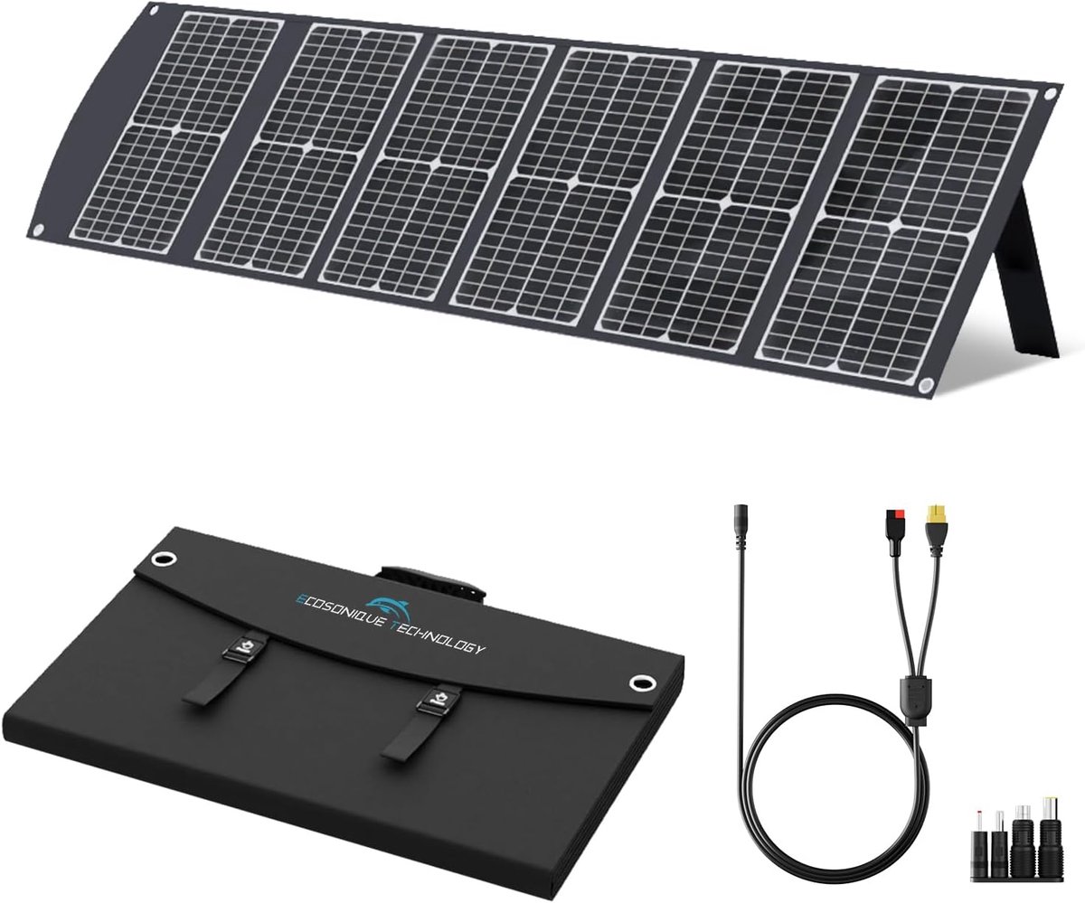 SnelShoppen - 100W Opvouwbaar Zonnepaneel met 23.5% Efficiëntie, 45W PD Snelladen, Monokristallijn, USB-C PD3.0 en USB-A QC3.0 Uitgang, Verstelbare St