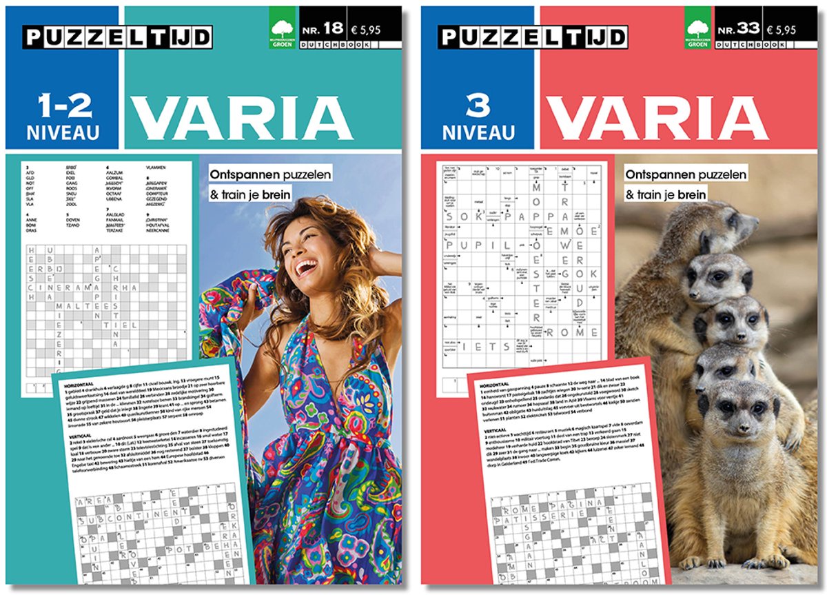 Puzzeltijd Varia Puzzelboek Pakket – Niveau 1-2 + 3 Sterren – 2x 96 Pagina’s