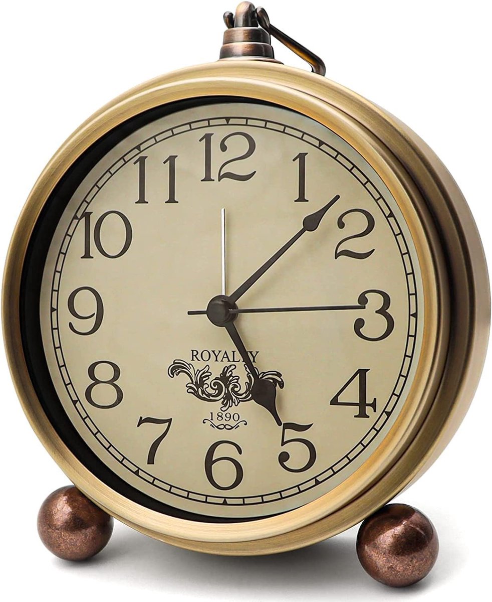 SnelShoppen - Vintage Retro Tafelklok 5.2 Inch - Stille Quartz Klok met Metalen Behuizing, HD Glaslens, Makkelijk Afleesbaar, Ideaal voor Binnen, Wand