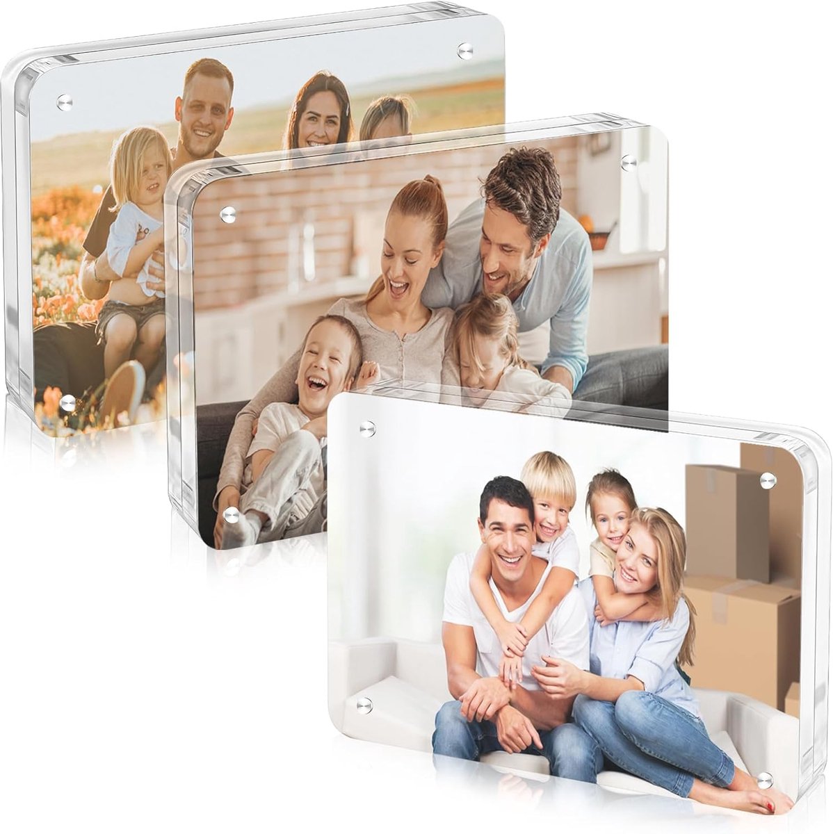 SnelShoppen - Set van 3 Magnetische Acryl Foto Frames 6x9 cm met Ronde Hoeken - Dubbelzijdige Transparante Fotolijsten voor Instax Mini - Ideaal voor