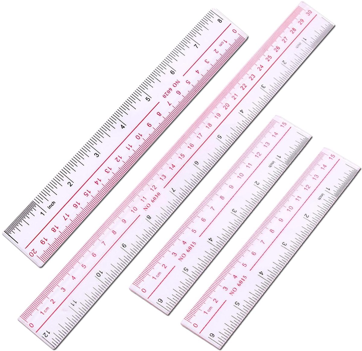 SnelShoppen - 4 Stuks Transparante Plastic Linialen Set, 6/8/12 Inch Schaal, Schokbestendige Meetlatten voor School, Kantoor, Onderwijs, 15/20/30cm