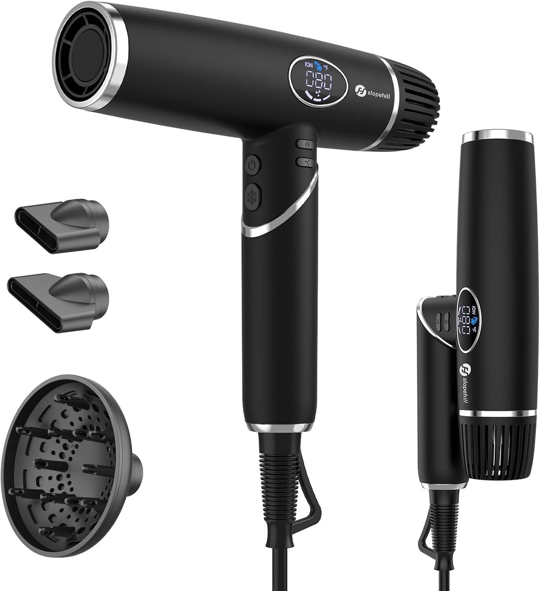 SnelShoppen - Professionele Föhn 2000W, Lichtgewicht en Vouwbaar, Laag Geluid, Magnetische Diffuser, Extra Lange Kabel, LCD Display, Ideaal voor Thuis