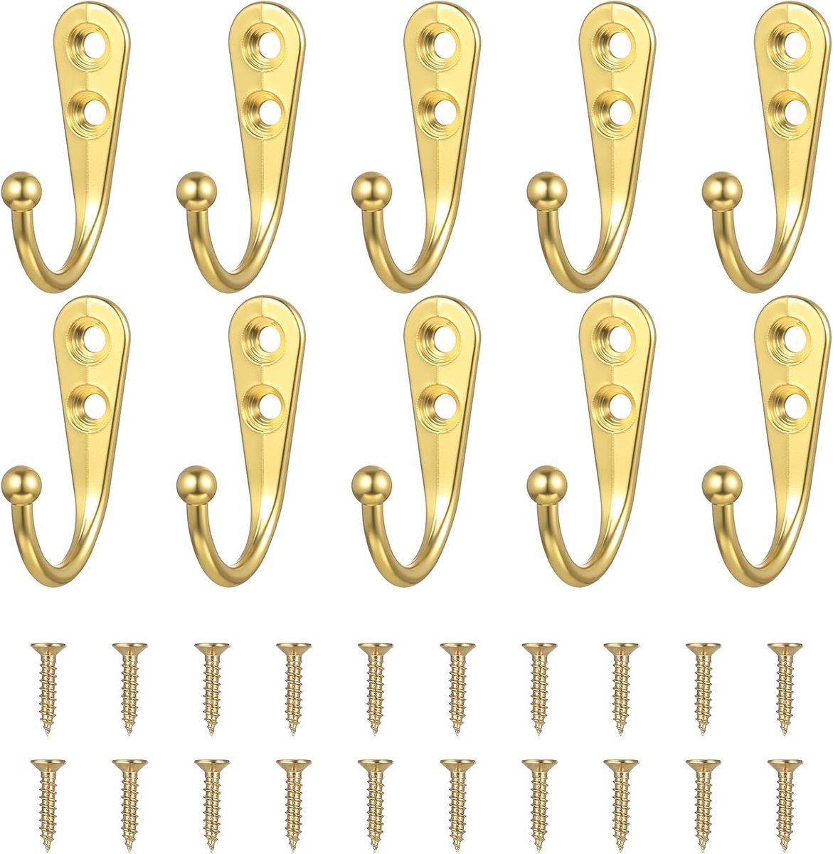 SnelShoppen - Vintage Kapstokken Wandhaakjes Wandhaken Voor Deur, Muur, Garderobe, Slaapkamer, Badkamer - Sterke Schroefhaken - 10 Stuks - Goud