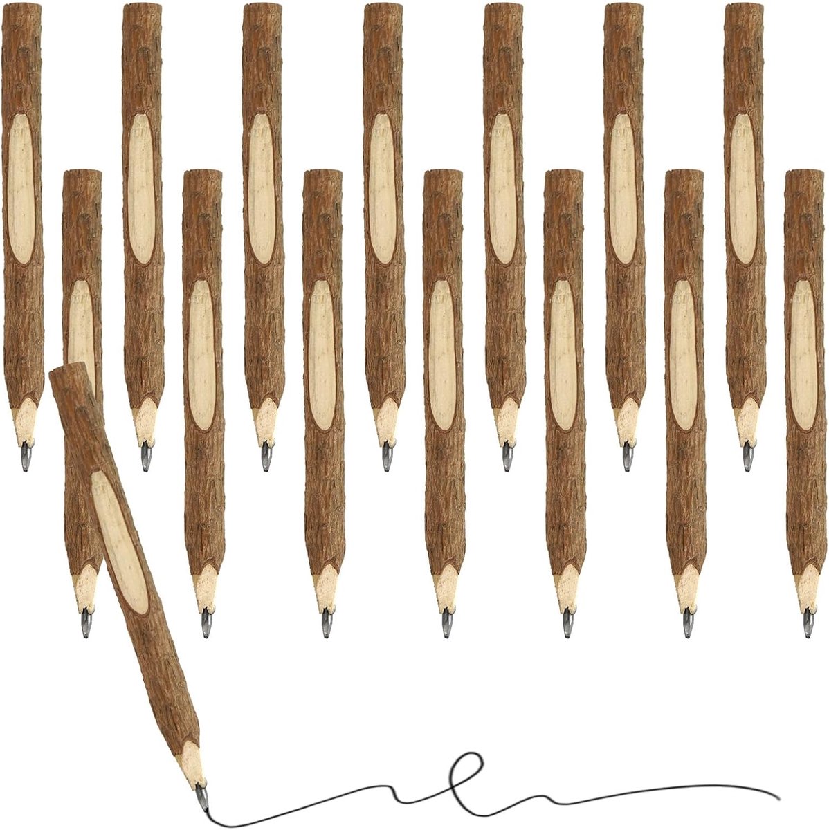 14 Stuks Houten Takpotloden Grafiet - Decoratieve Natuurlijke Schrijfwaren