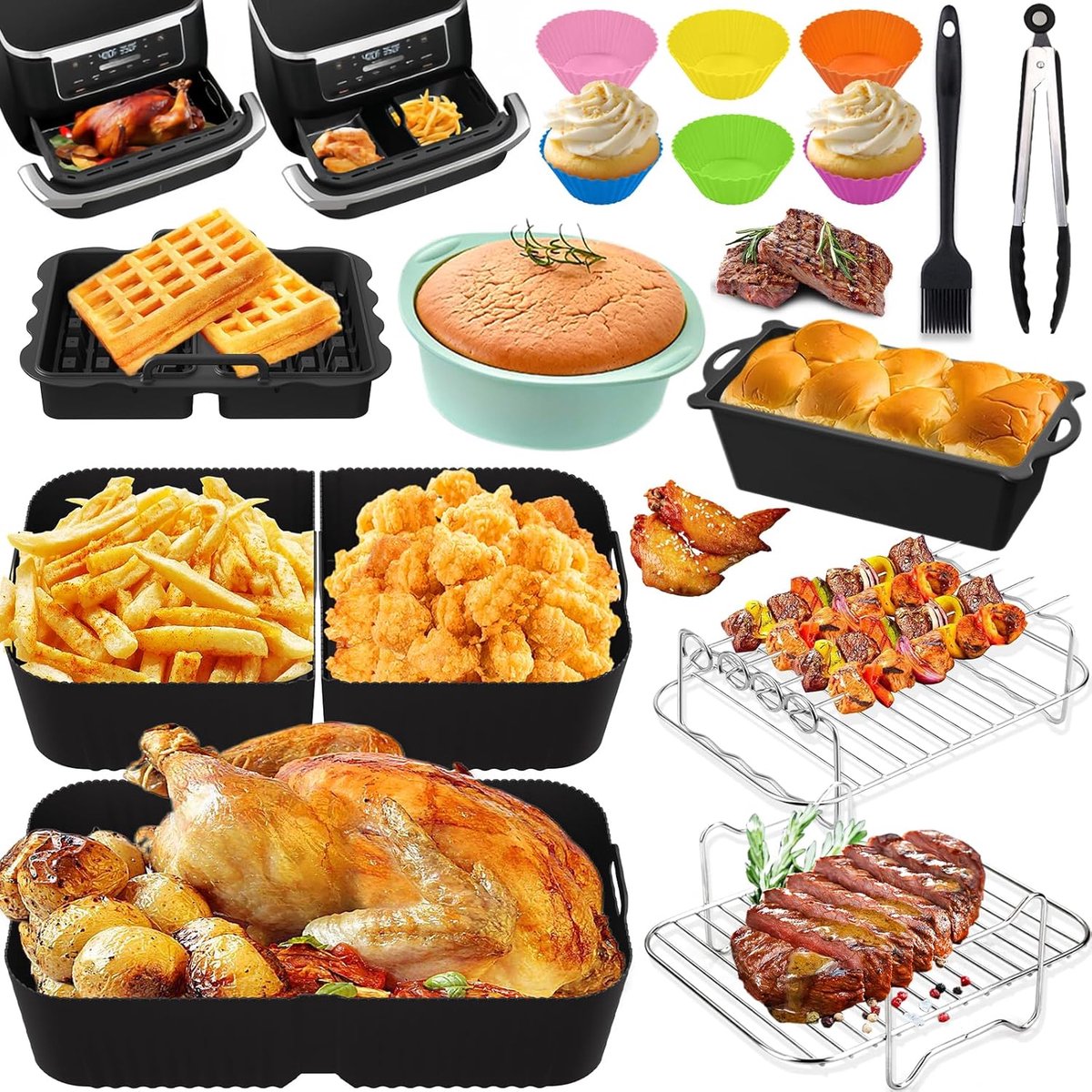 SnelShoppen Accessoires voor Heteluchtfriteuse Siliconen Inzetstukken voor Ninja 10 4L & COSORI 10L 1x 10 4L + 2x 5 2L Duurzaam en Gebruiksvri