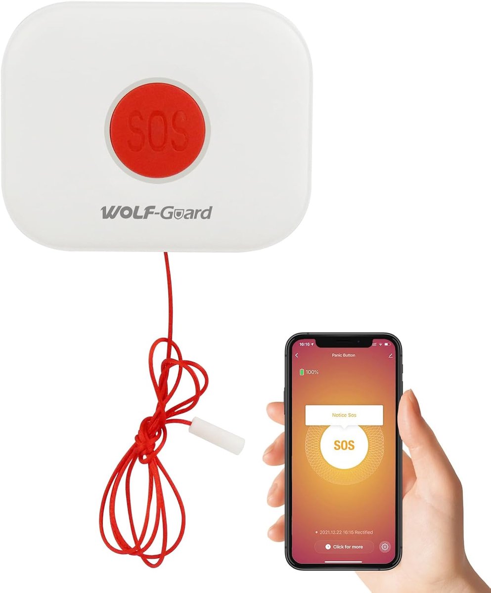 SnelShoppen - Wolf Guard SOS Noodknop voor Senioren, Tuya WiFi Slimme Alarm Bel, Noodalarm Systeem voor Ouderen, Gehandicapten, Kinderen - 70 dB Gelui