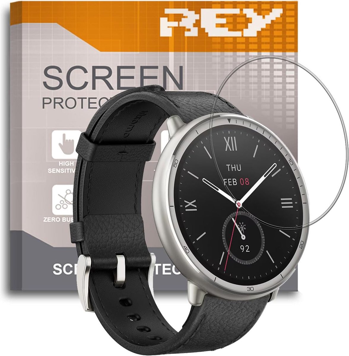 SnelShoppen - Pack 6X Premium Screen Protector voor Smartwatch, Schermbeschermer voor AMAZFIT ACTIVE 2 ROUND, Oleofobe Coating, 100% Transparant, Hoog