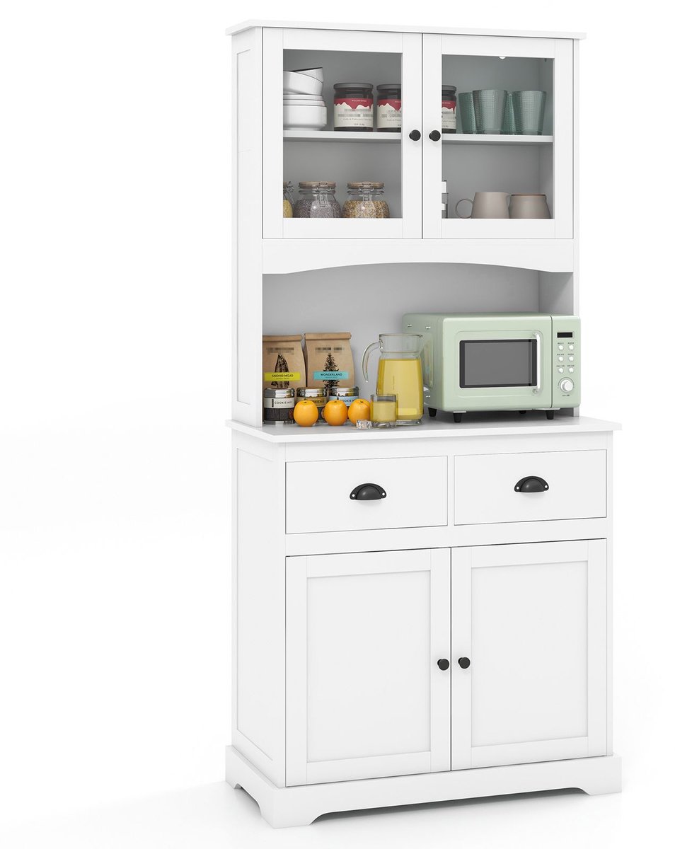 Magnetronkast - Keukenkast - Keukenrek Staand - Ovenkast - 80 x 80 × 170 cm - Organizers - Dubbele Draagplank - Aanrecht Organiser - Wit
