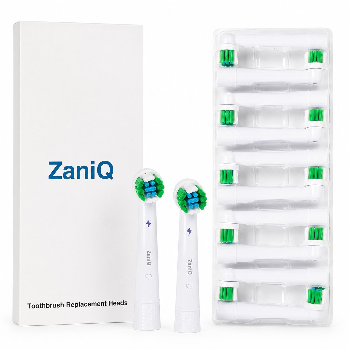 ZaniQ - Clean Serie - Universele Opzetborstels - 10 stuks - Geschikt voor Oral-B - NIET Geschikt voor IO - Borstel Met Zachte Haren - wit - Compatibel alternatief voor originele Oral-B® opzetborstels.