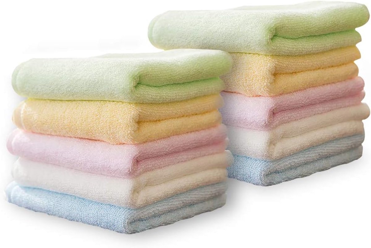 SnelShoppen - 10 Stuks Bamboe Gezichtsdoekjes Multicolor Baby Wasdoekjes voor Hygiëne en Verzorging, Zacht en Duurzaam, Perfect voor Kinderen en Baby'
