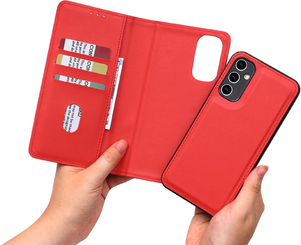 CaseMania Bookcase hoesje geschikt voor Samsung Galaxy A54 - Effen Rood - Kunstleer - 2-in-1 Magnetisch Uitneembaar Design