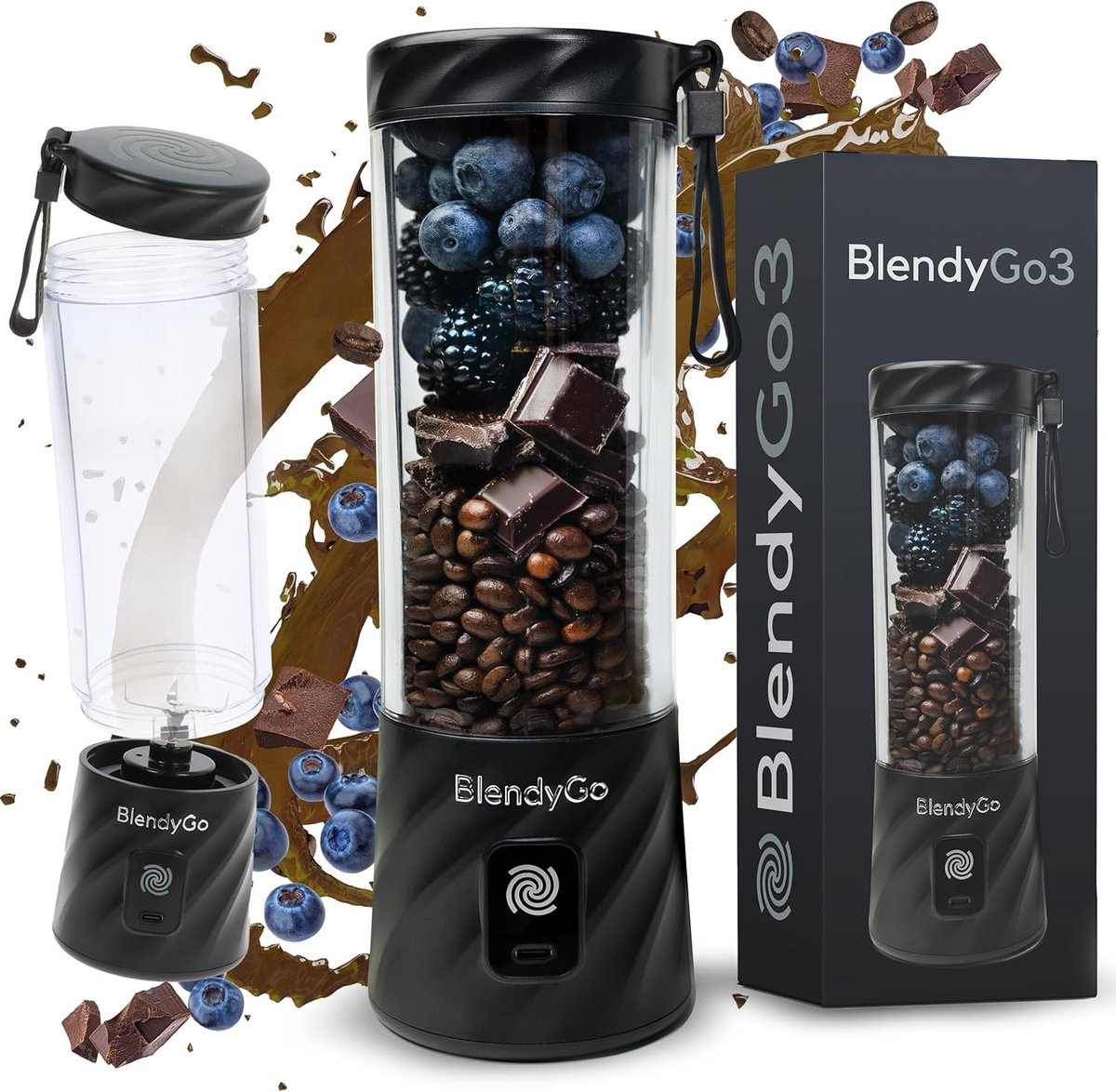 SnelShoppen Blender BlendyGo 3 Mixer Draagbare Smoothie Maker Snelle USB-C Oplading IPX7 Waterdicht PulseMotion & BlendPro Technologie Gez