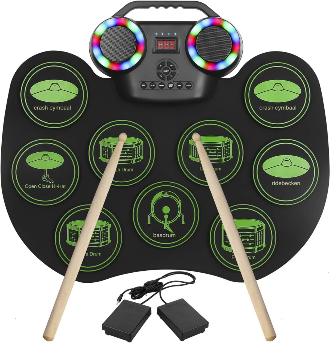 KIRA® Elektrisch Drumstel - Draagbare Oplaadbare Roll - Up Met 9 Pads - Elektronisch Drumstel - Zwart - 42cm x 32cm x 4cm