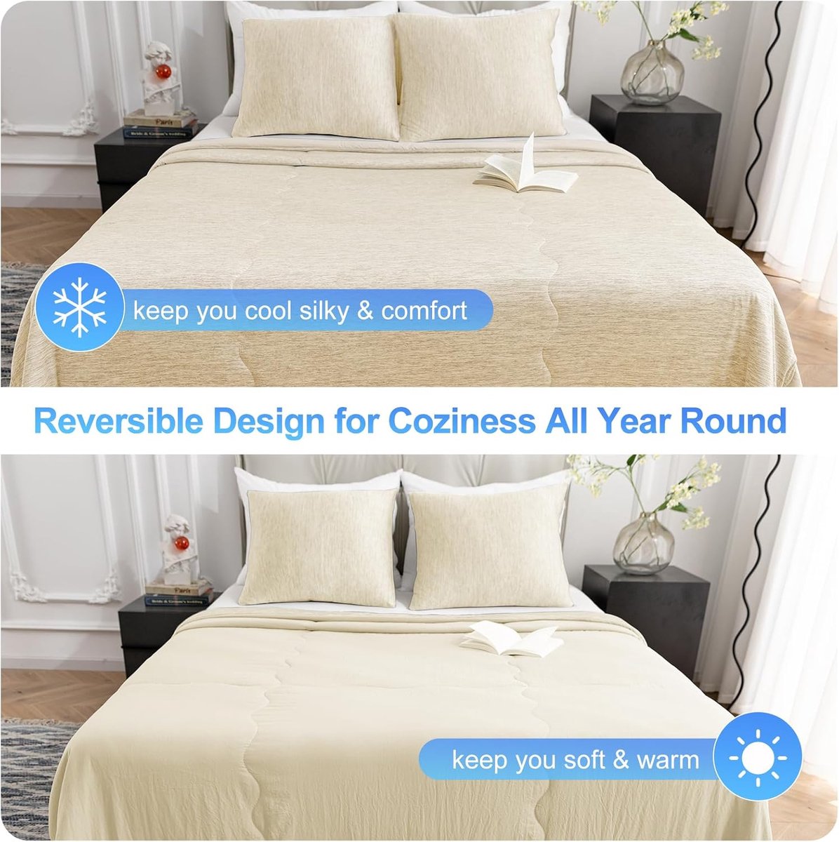 SnelShoppen - Summer Cooling Blanket 243x304CM - Koelende Deken zonder Bedekking - Q-Max >0.45 - Beige - Ideaal voor Nacht Zweten en Hittegevoeligheid