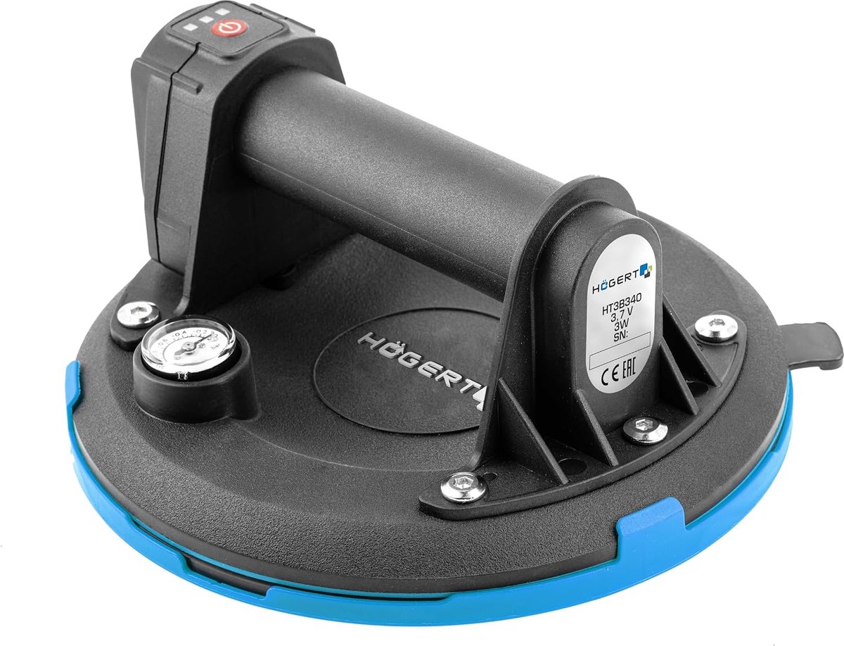 SnelShoppen - Accu Zuignap 200mm met Drukmeter - Professionele Heavy Duty Zuignap voor Vervoer van Ramen, Glad Glas, Keramische Tegels - Draagvermogen