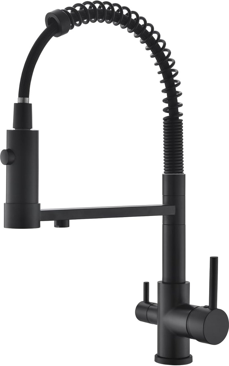 SnelShoppen - 3-Weg Waterkraan Zwart 360° Draaibaar Keuken Kraan 3-in-1 voor Waterfilter Keuken met Uittrekbare Douche, Osmose Kraan (Zwart)