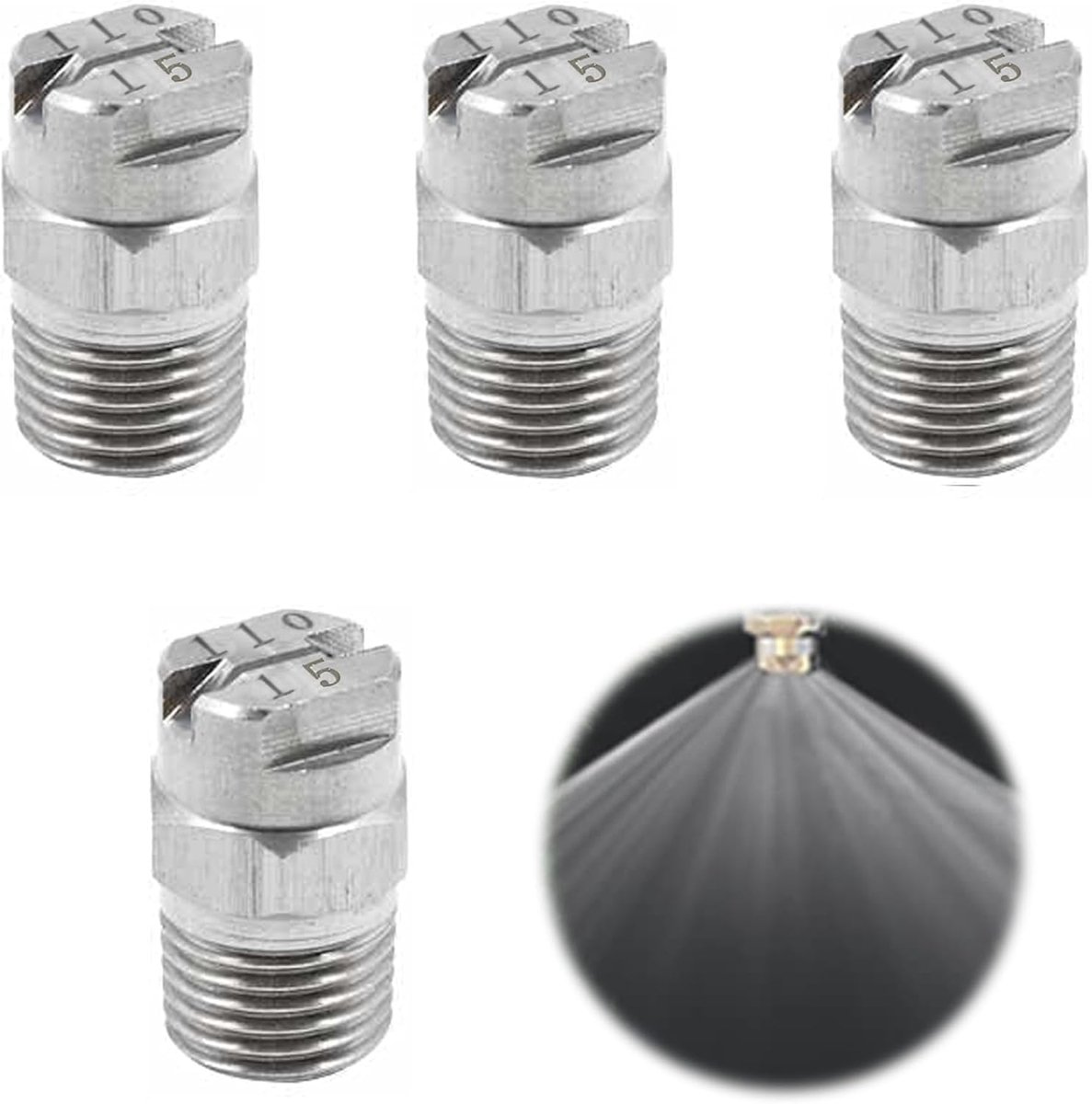 SnelShoppen - Pack van 4 Hogedrukspuit Nozzles, 110 Graden Spray, 2.4 mm Gat, 1/4 BSPT Draad voor Vloerreiniger en Waterbroom, RVS, Duurzaam en Corros