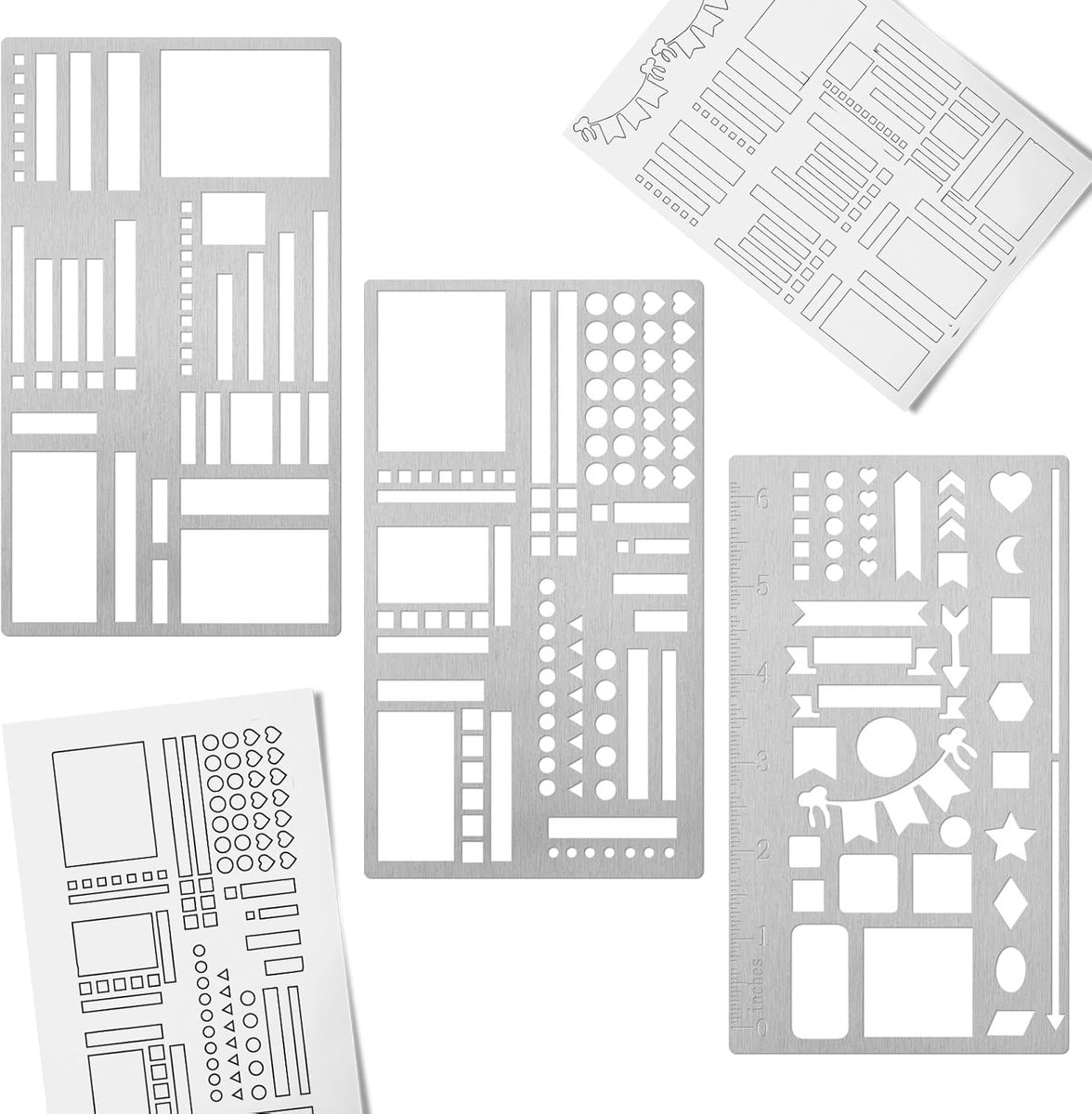 SnelShoppen - 3-delige Metaal Planner Templates, Herbruikbare Bullet Journal Sjablonen, Multi-formaat Checklist Patroon, Staal Templates voor Habit Tr