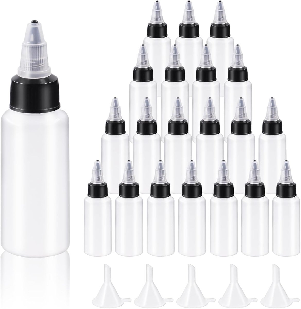 SnelShoppen - 25 Pcs Transparante Doseerflessen met Kleine Trechter Set, 30ml Lege Flesjes voor Inkt, Olie en Vloeistoffen, LDPE Plastic, Squeeze Drop