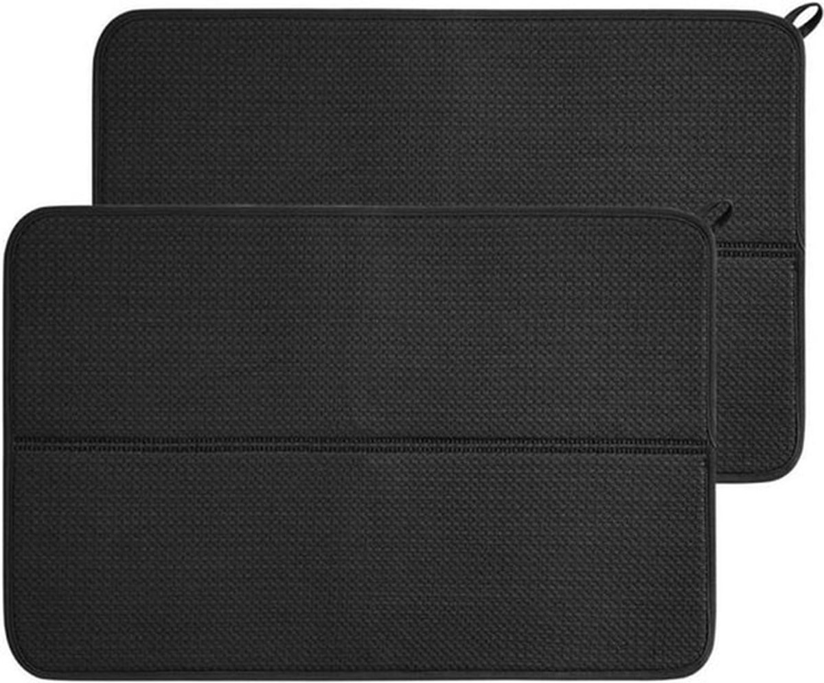 Droogmat van microvezel met antislip en warmte-isolatie - Super absorberend - Sneldrogend - Afdruipmat voor keuken, bar, aanrecht - 40 x 45 cm - Zwart