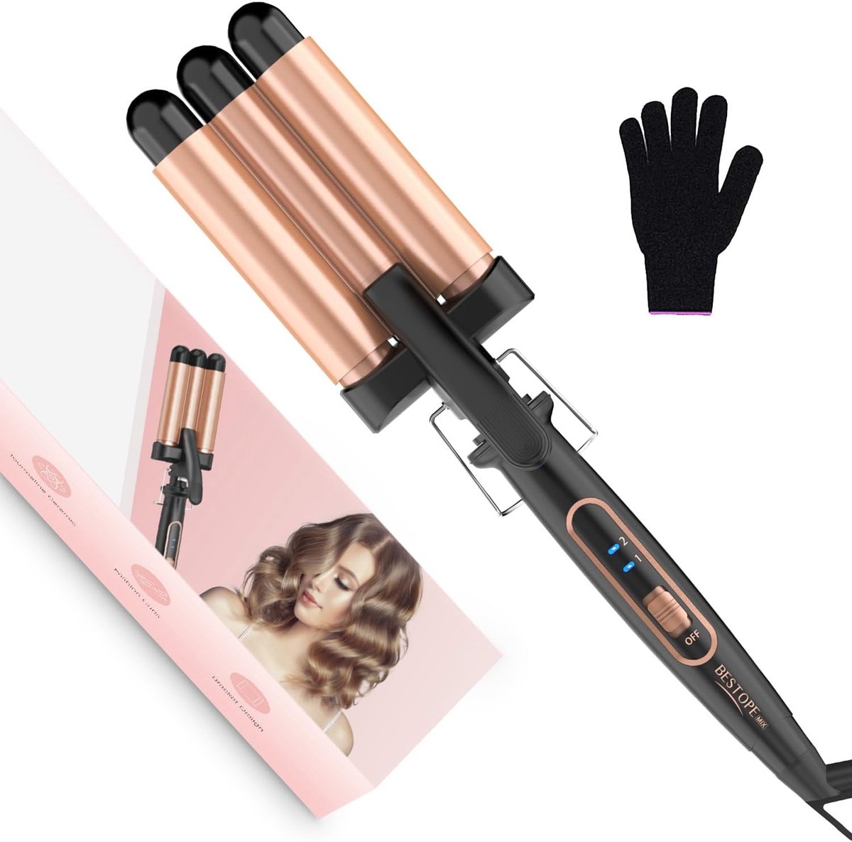 Thijox - Krultang 3 Vaten 22 mm - Keramisch Golfijzer voor Kort en Lang Haar - Perfect voor Feestjes, Casual Look en Diverse Gelegenheden